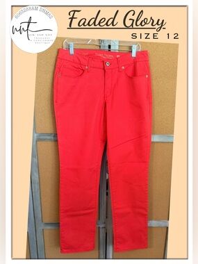 Faded Glory Straight Leg Women's size 12 Red Denim Jeans Cotton Spandex